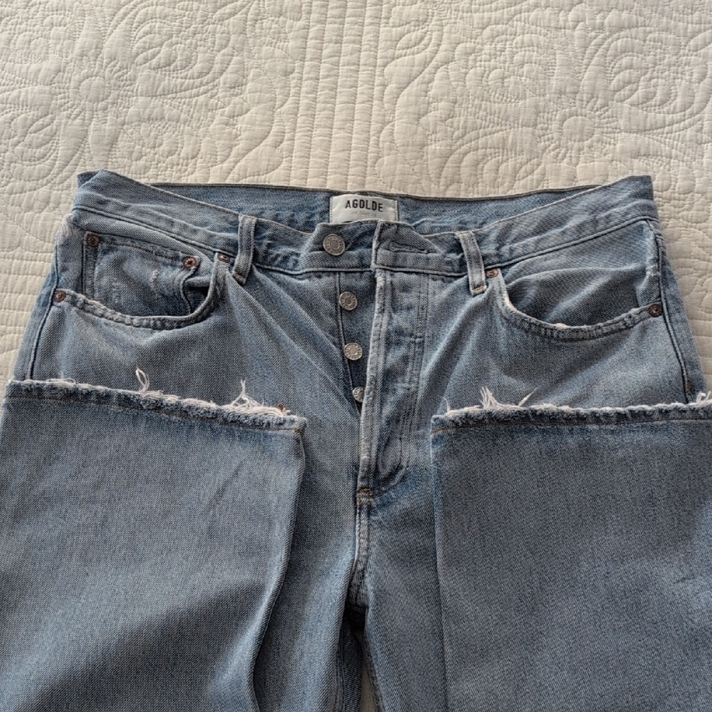 Agolde High Rise Distressed Blue Jeans